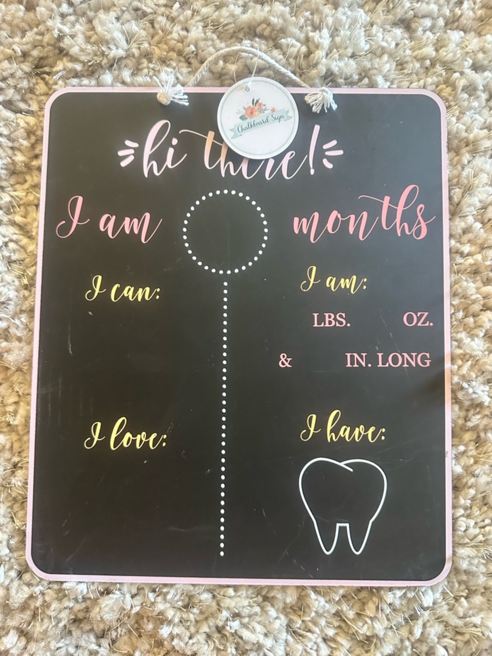 Milestone Chalkboard Sign - Pink & Yellow Baby Monthly Board